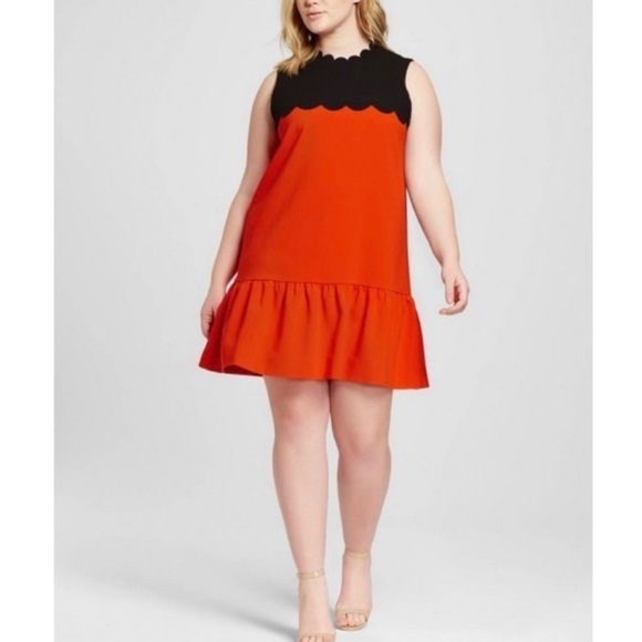 Victoria Beckham For Target Scalloped Dress Orange/ Black Size 2X - Picture 1 of 15